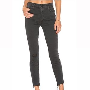 MOTHER gray, straight leg, high-rise knee ripped stretchy jeans
